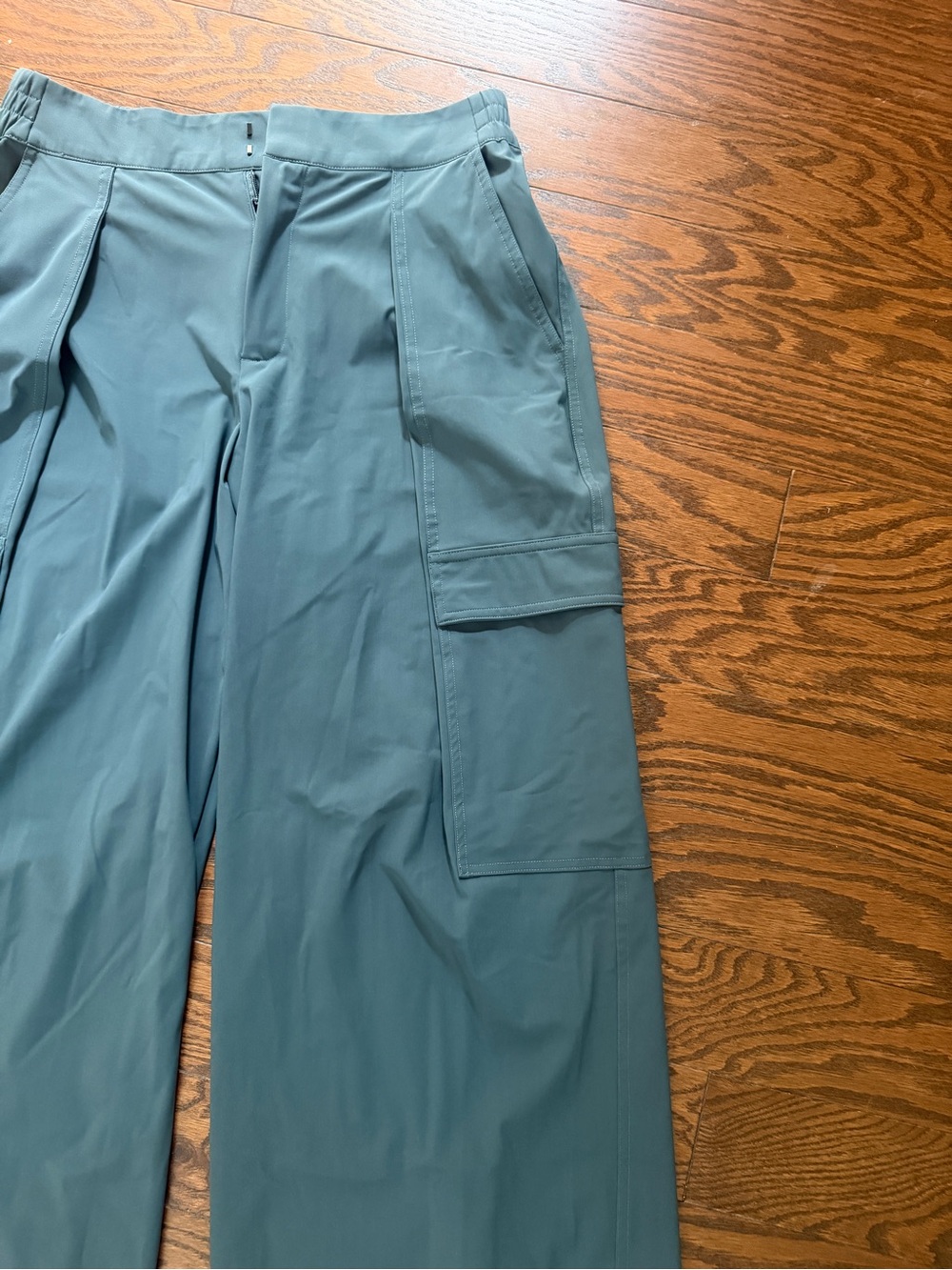 Athleta Wide Leg Cargo Jumpsuit Pants in Teal Blue